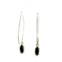 Onyx Drops On Long Silver Hook Earrings