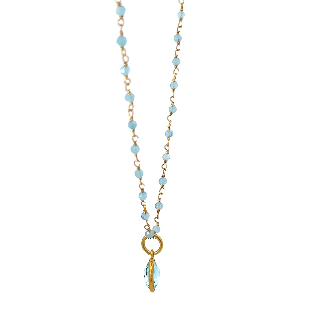 Chalcedony Hand Wired Beads With Topaz Pendant