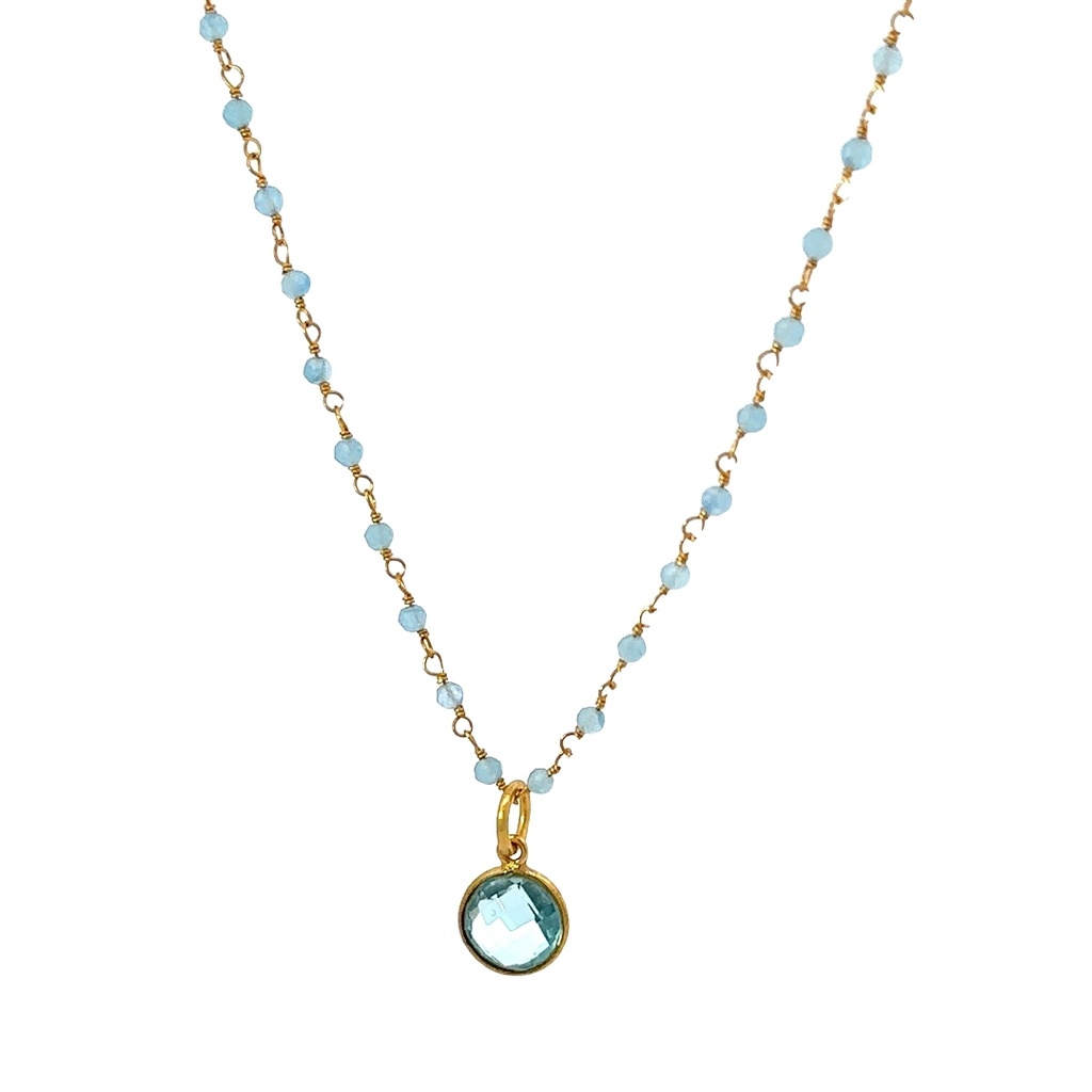 Chalcedony Hand Wired Beads With Topaz Pendant