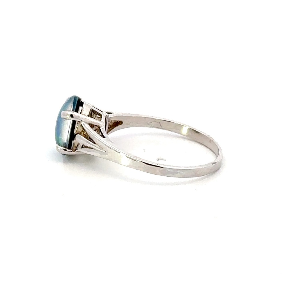 Silver Triplet Opal Ring With Blues & Greens