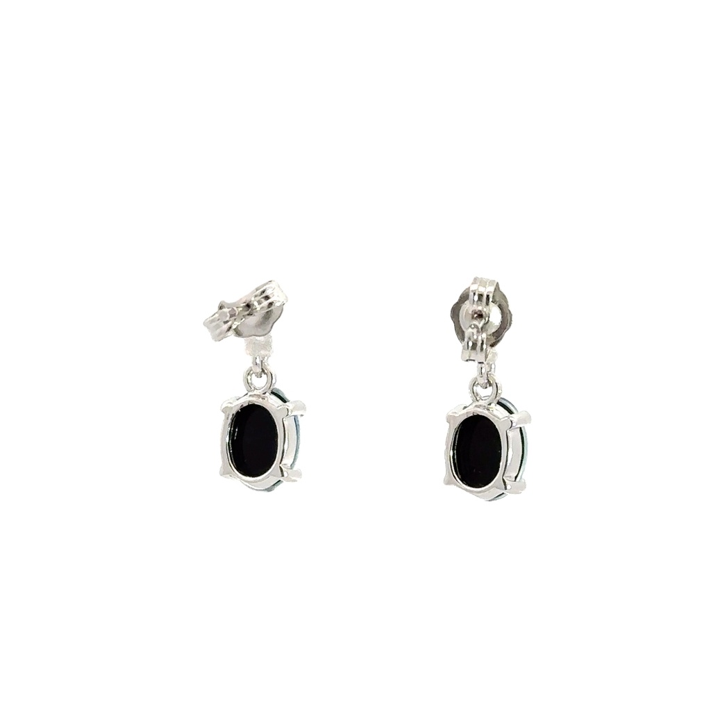 Triplet Oval Drop Opal Earrings In Sterling Silver