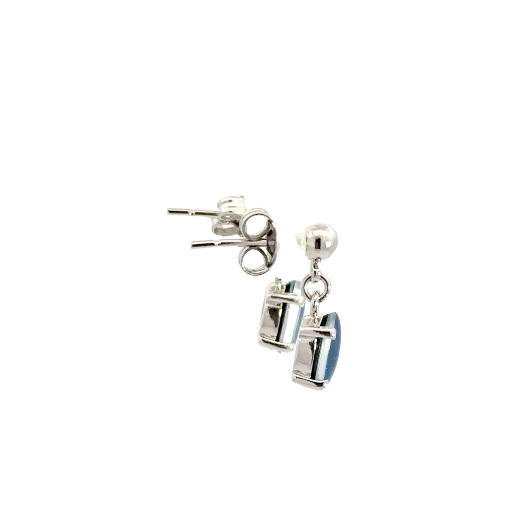 Triplet Oval Drop Opal Earrings In Sterling Silver