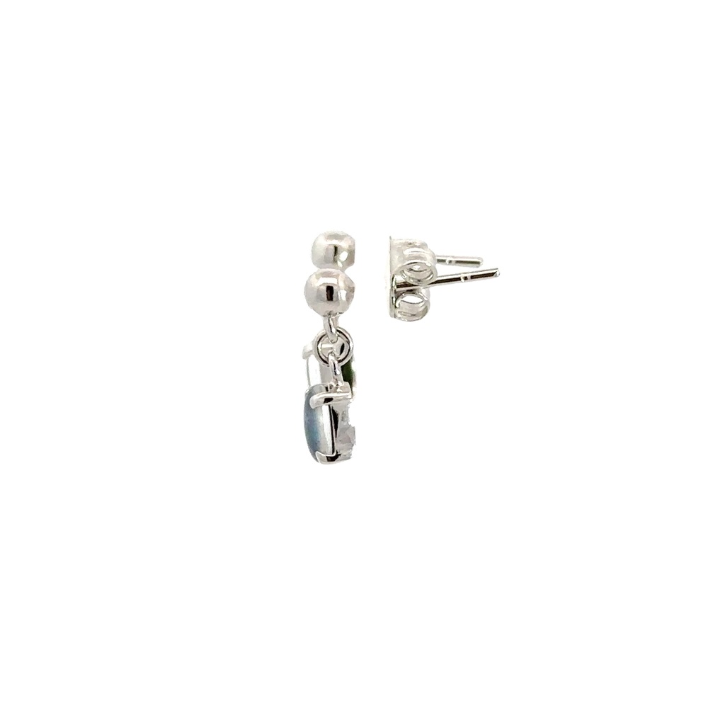 Triplet Oval Drop Opal Earrings In Sterling Silver