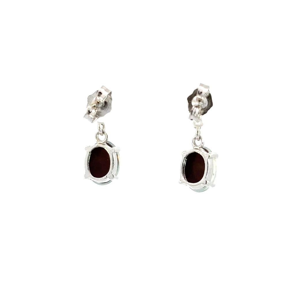 Triplet Oval Drop Opal Earrings In Sterling Silver