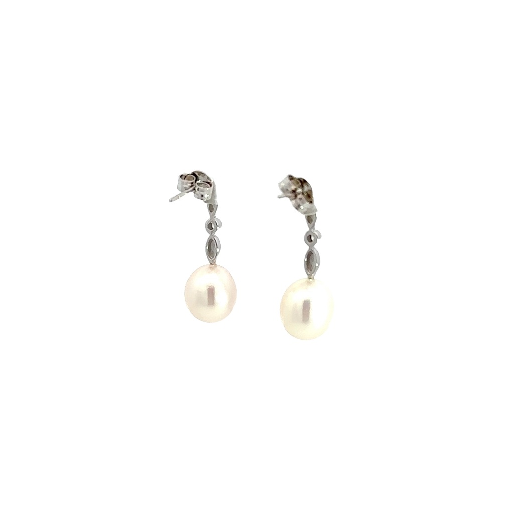 Sterling Silver Pearl & Cubic Zirconia Earrings