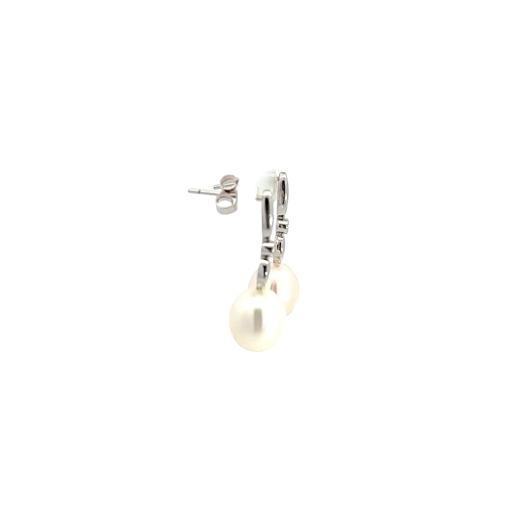 Sterling Silver Pearl & Cubic Zirconia Earrings