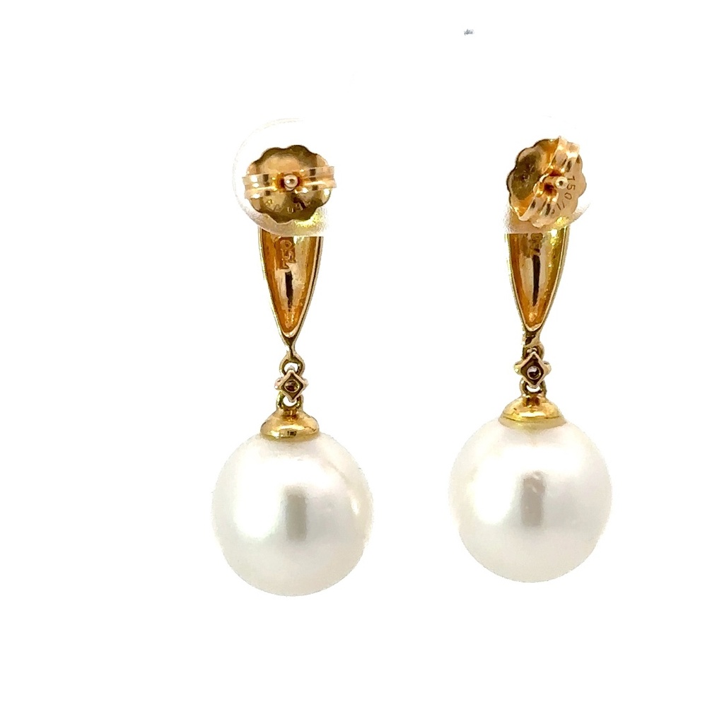 South Sea Pearl Drop Earrings In 18K With Diamond