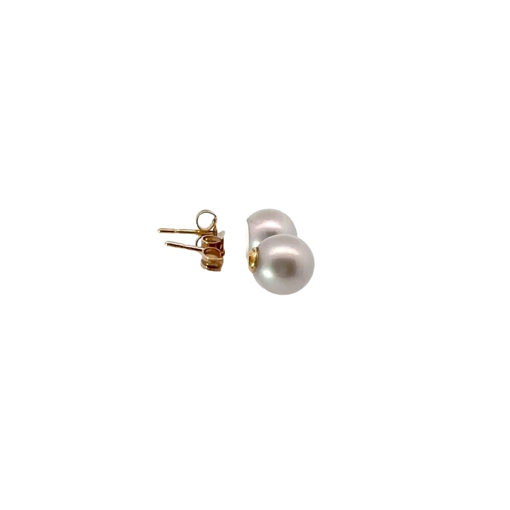 Freshwater Silver Pearl Stud Earrings In 9K Yellow Gold