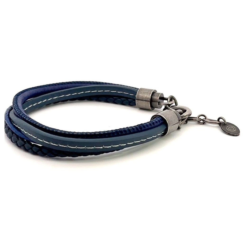 Steel Blue Leather Multi Strand Bracelet