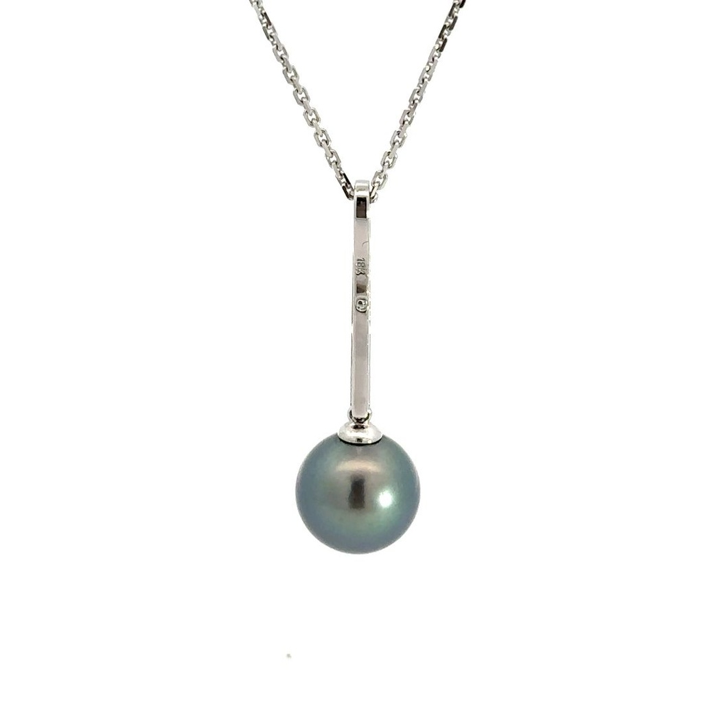 Tahitian Pearl & Diamond Pendant In 18k White Gold