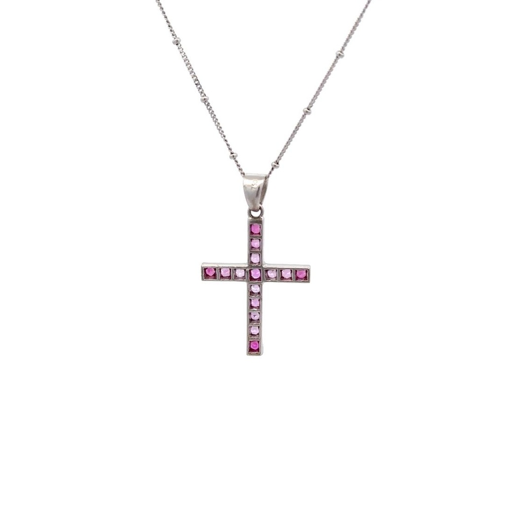 Pink Sapphire Cross In 18K