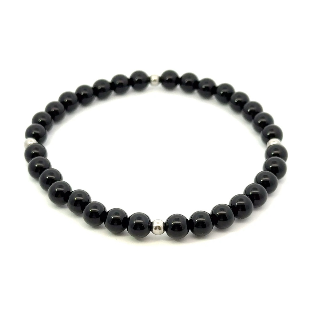 Onyx And Stainless Steel Bead Bracelet