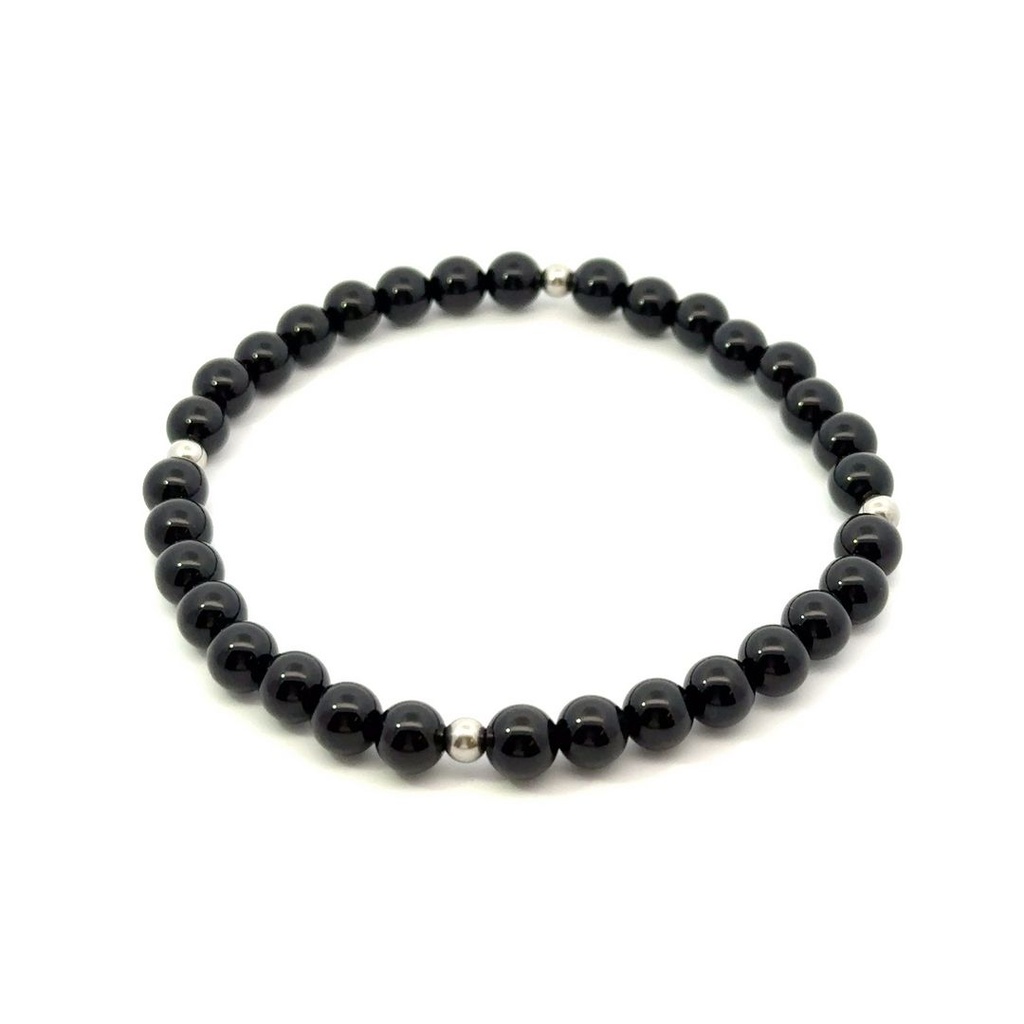 Onyx And Stainless Steel Bead Bracelet