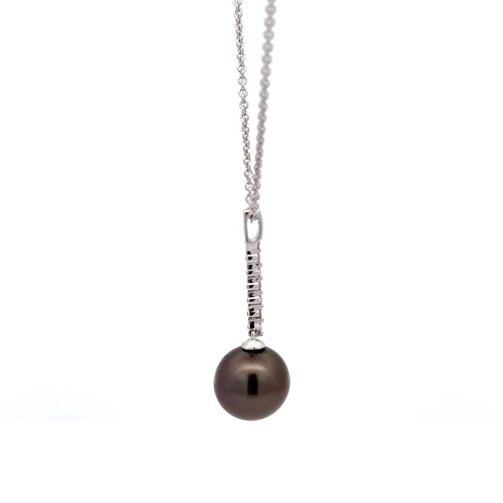 Tahitian Pearl Pendant On A Diamond Bar In 18K