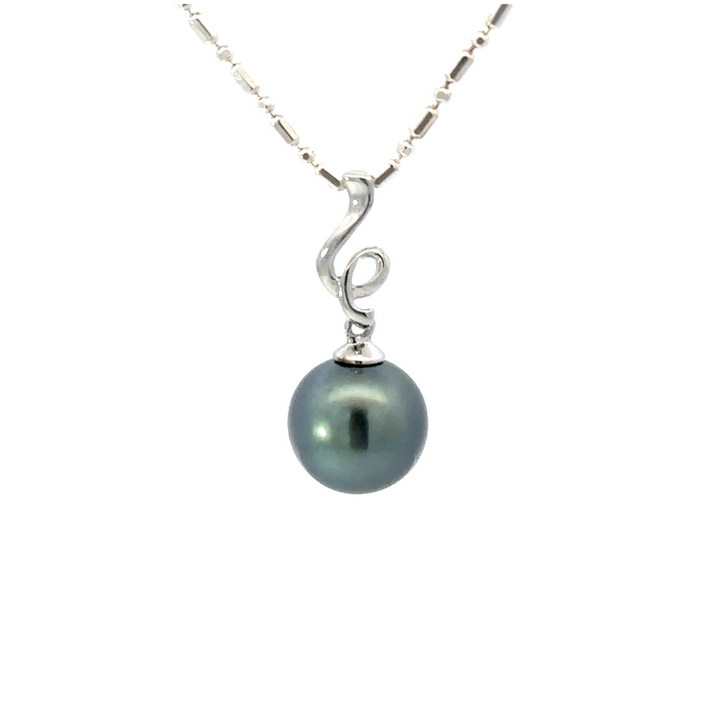 Tahitian Pearl Pendant With Squiggle Detail In Sterling Silver