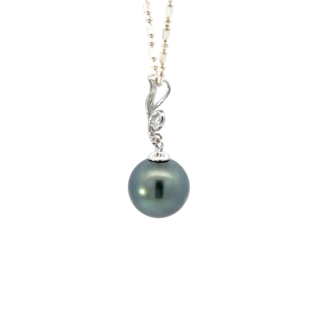 Tahitian Pearl Pendant With Squiggle Detail In Sterling Silver