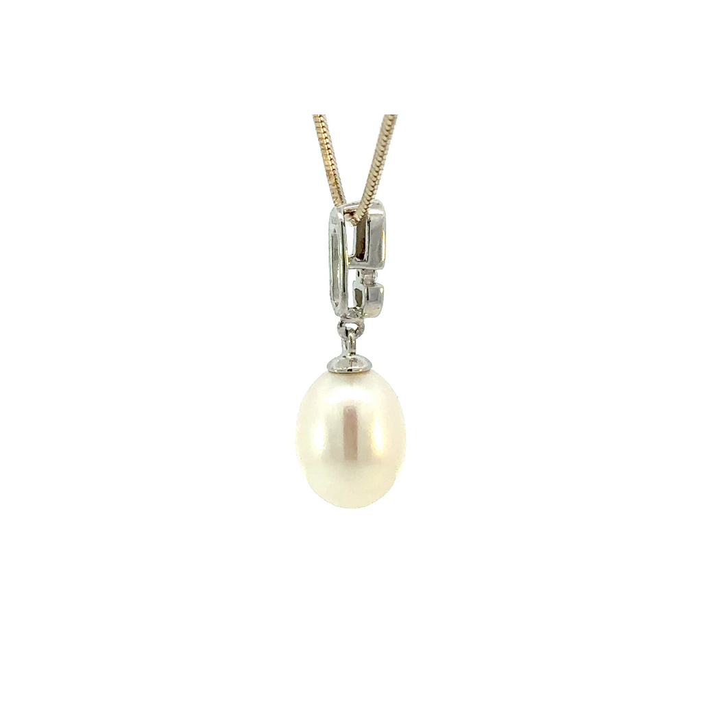 Freshwater Pearl Drop With Cubic Zirconia Pendant In Silver
