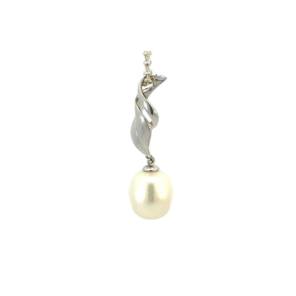 Flame Bail With Freshwater Pearl Pendant In Sterling Silver