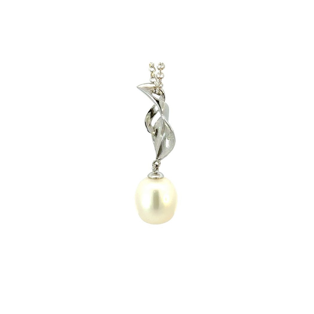 Flame Bail With Freshwater Pearl Pendant In Sterling Silver