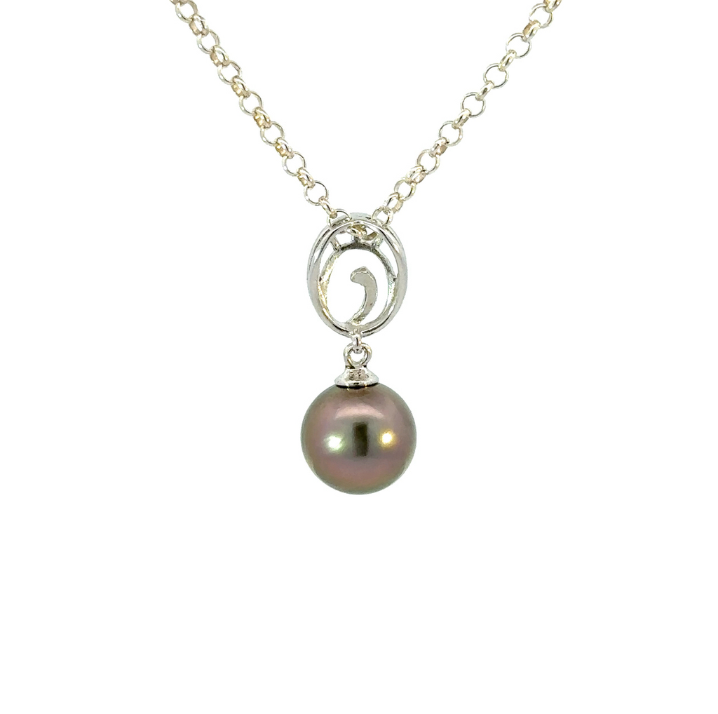 Tahitian Pearl Hanging From A Unique Sterling Silver Bail