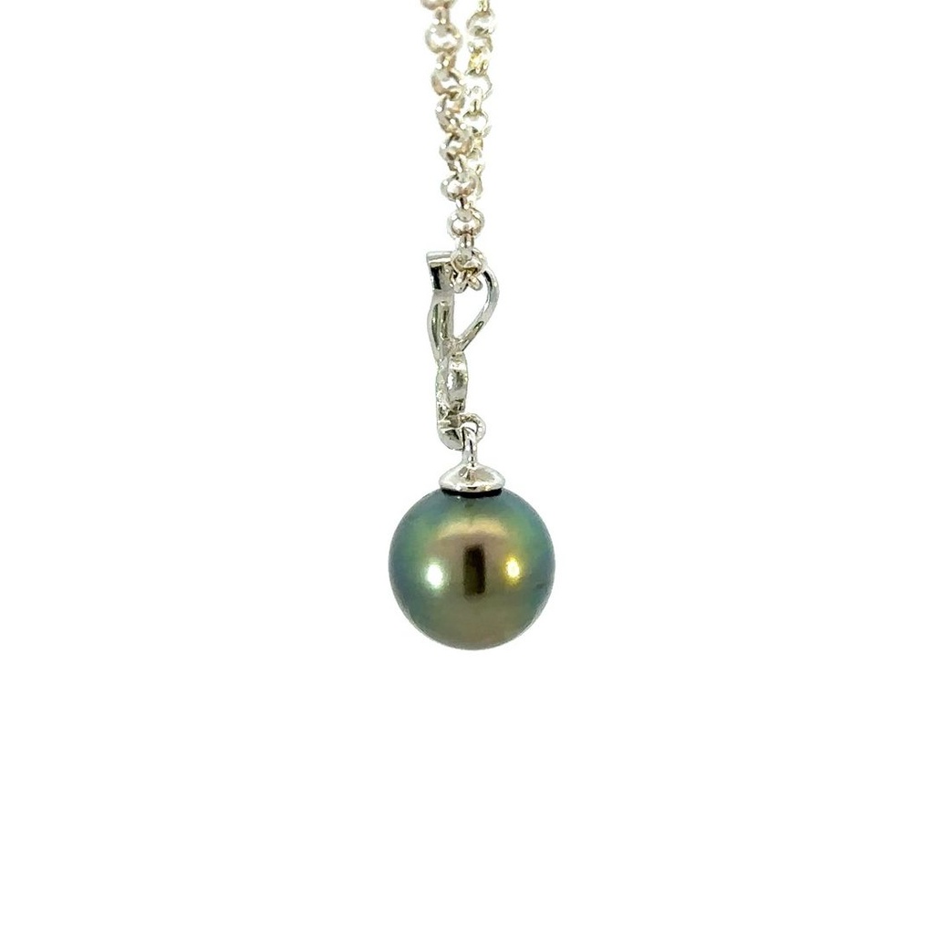Swirl Bail With Tahitian Pearl Drop Pendant In Sterling Silver