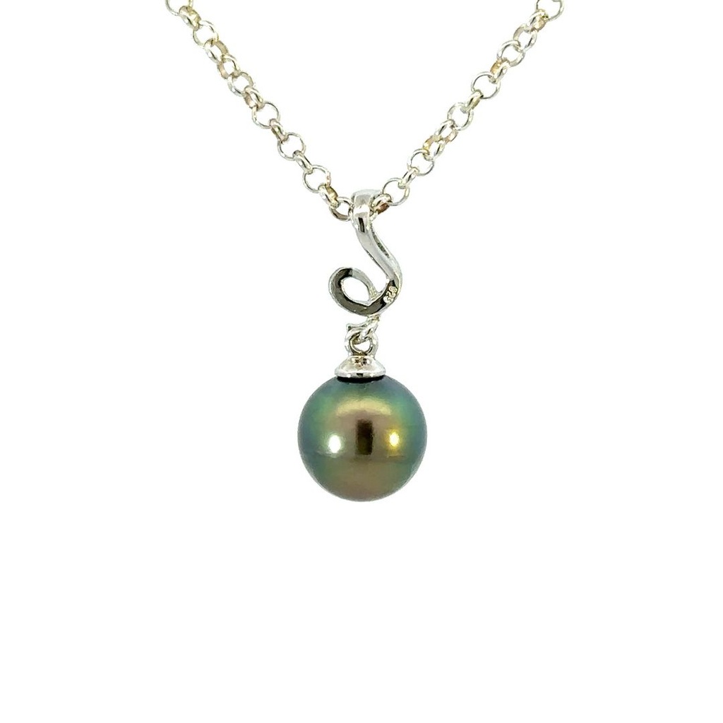 Swirl Bail With Tahitian Pearl Drop Pendant In Sterling Silver
