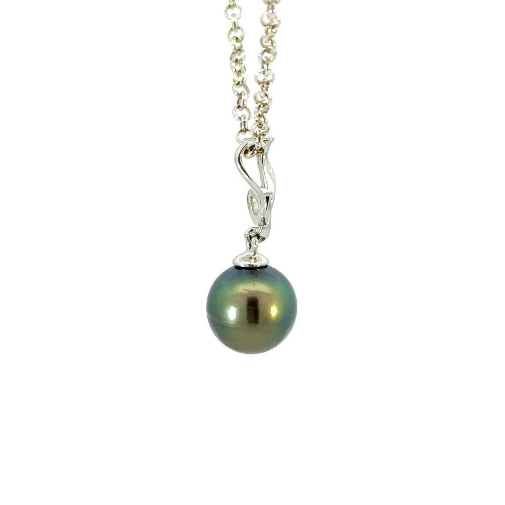 Swirl Bail With Tahitian Pearl Drop Pendant In Sterling Silver