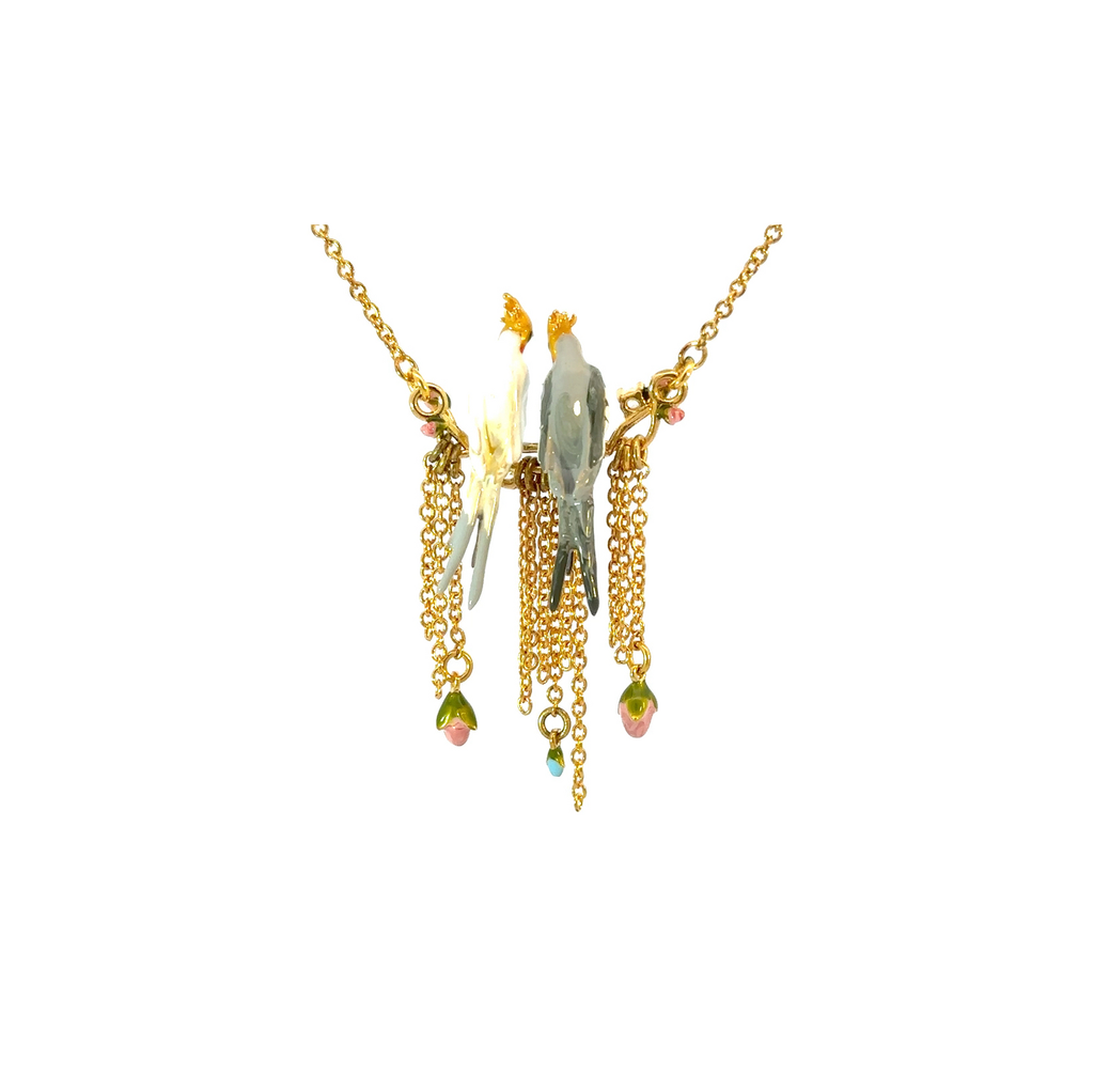Duo Of Cockatiel & Rosebuds Statement Necklace