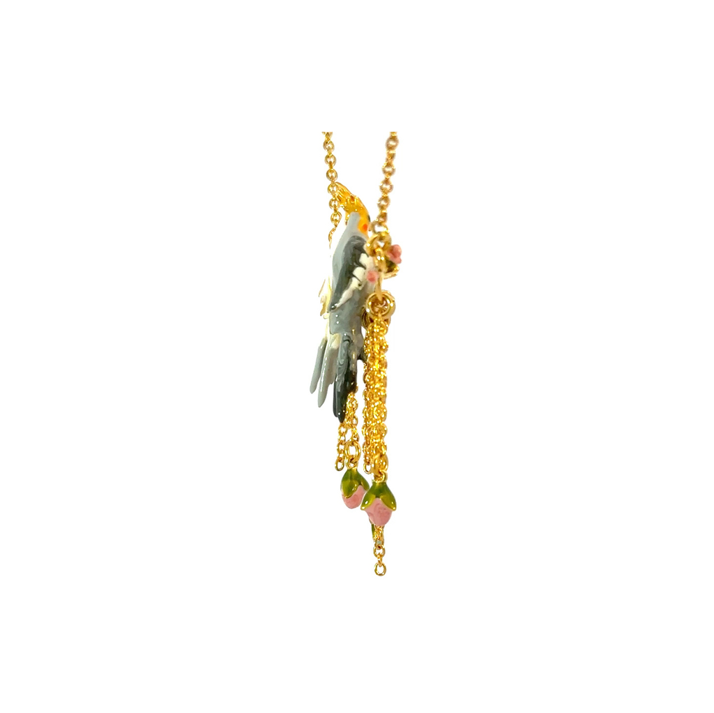 Duo Of Cockatiel & Rosebuds Statement Necklace