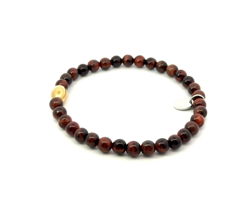 Red Tigers Eye Bracelet With Gold Plated Stainless Steel Bead