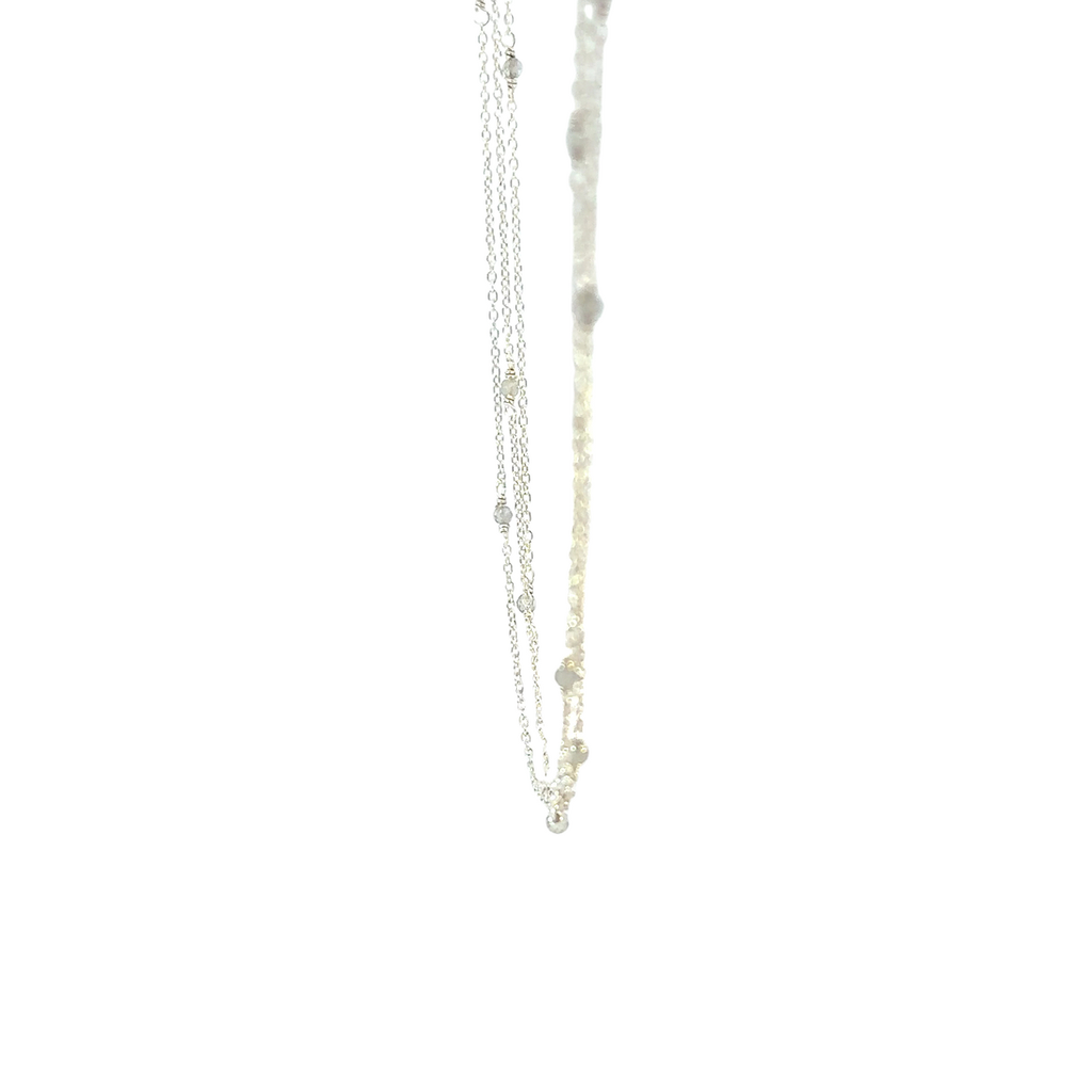 Labradorite Bead Three Strand Silver Necklace