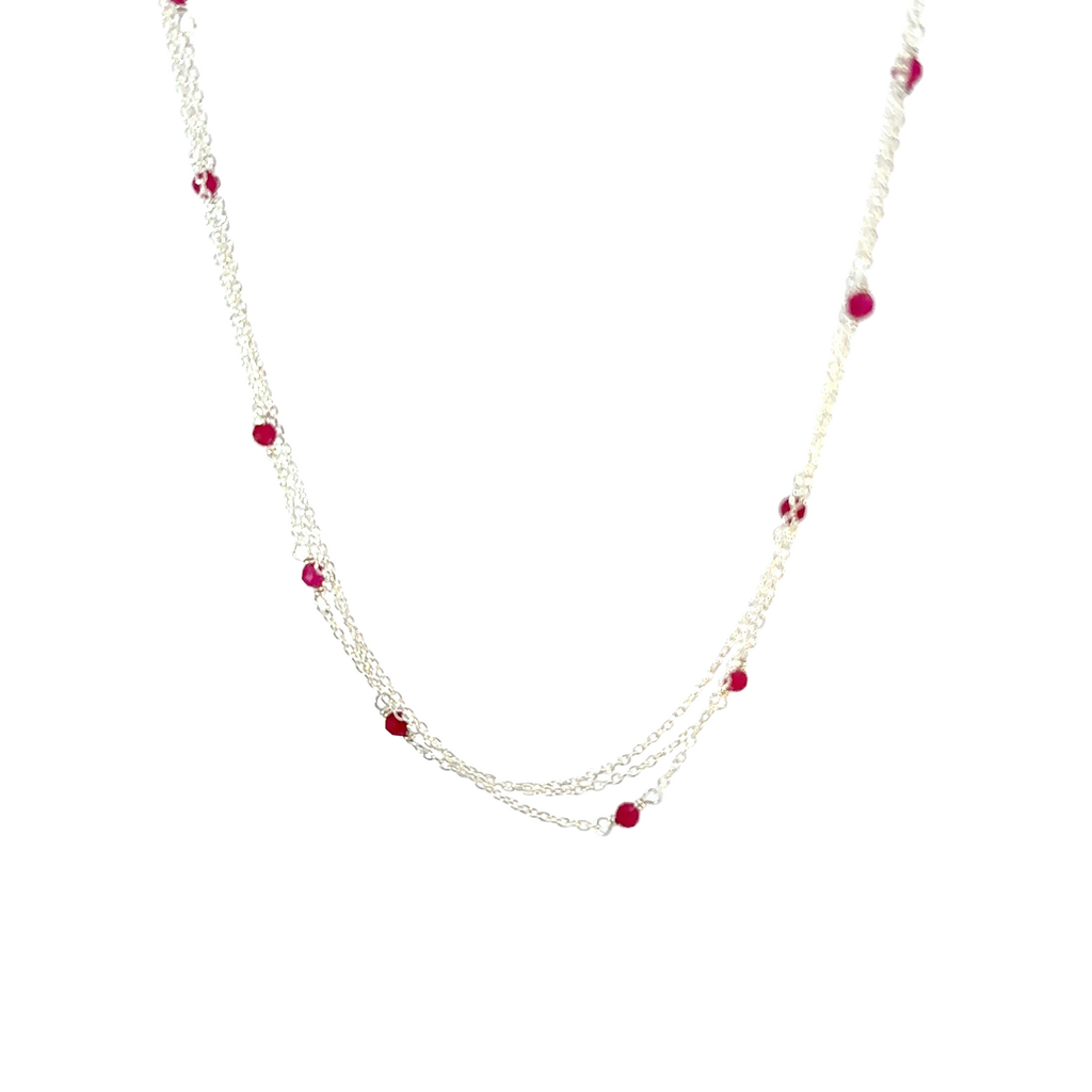 Necklace With Dyed Red Agate Beads Sterling Silver