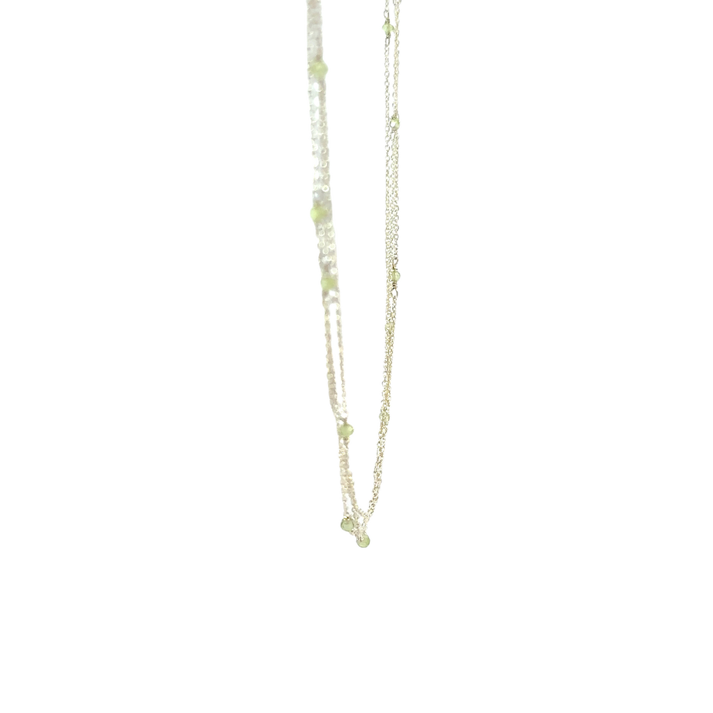Necklace With Spaced Peridot Beads In Silver