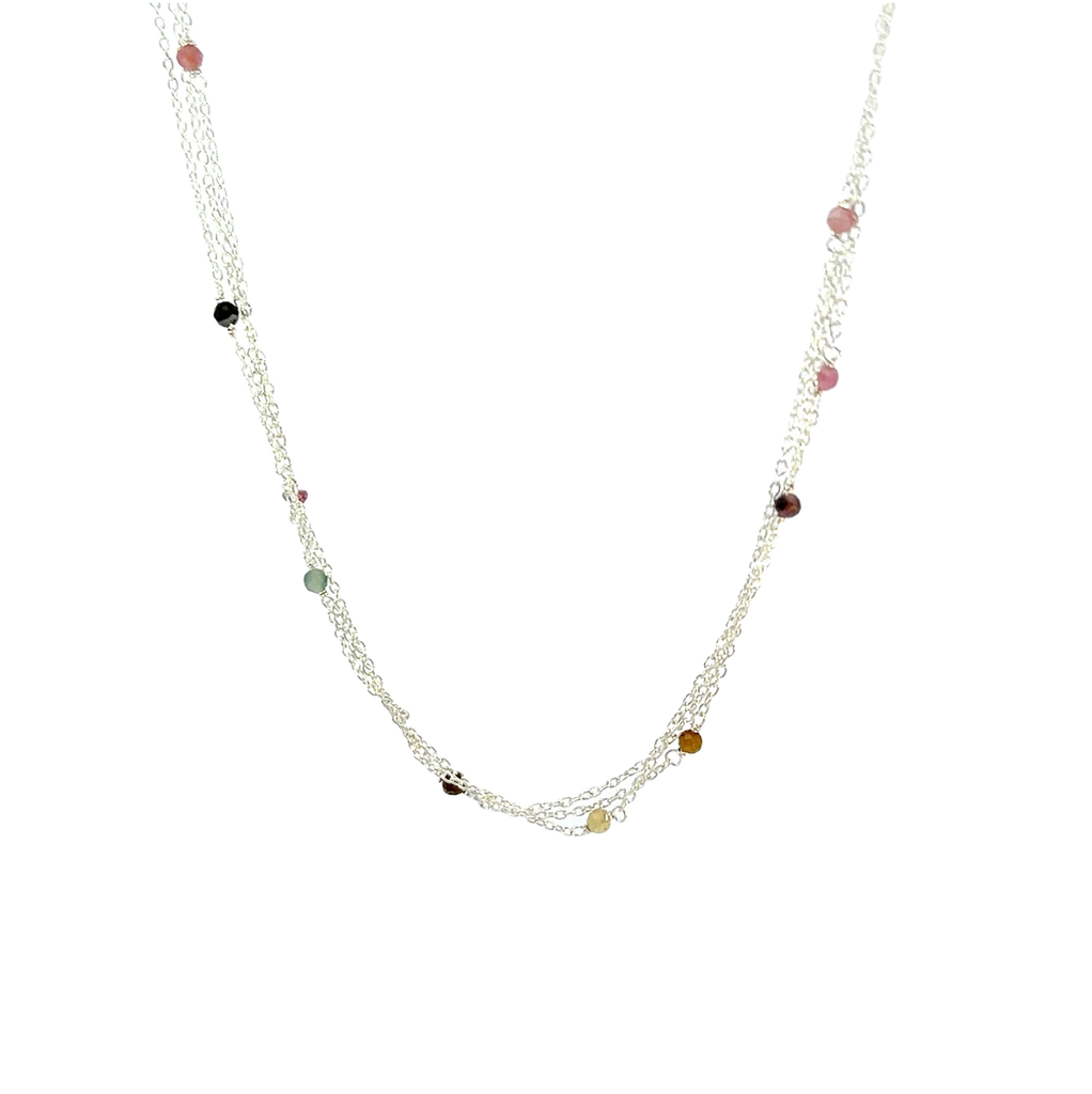 Necklace With Spaced Coloured Tourmalines In Silver