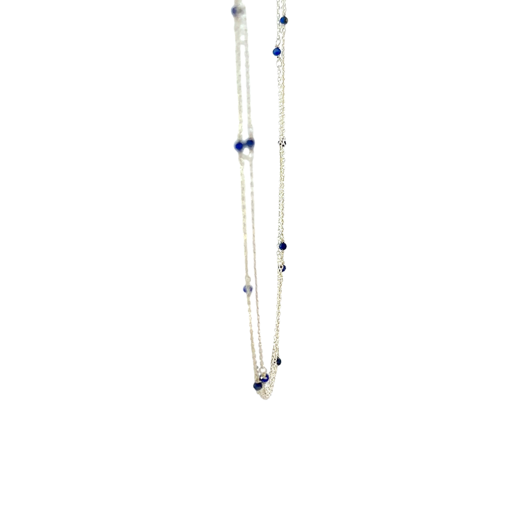 Three Strand Sterling Silver Necklace With Lapis Beads