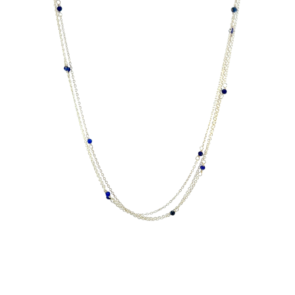 Three Strand Sterling Silver Necklace With Lapis Beads