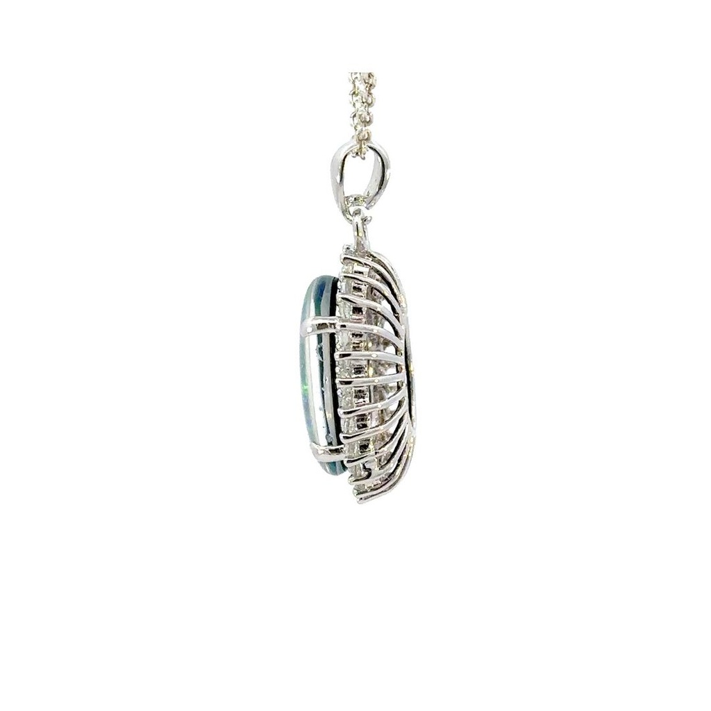 Opal Triplet Pendant CZ Halo In Sterling Silver