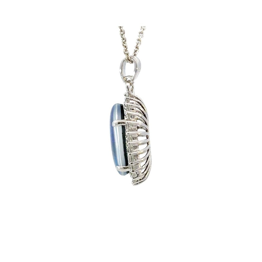 Triplet Opal Pendant In Silver With CZ Halo