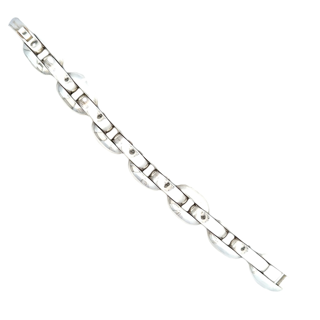 Rounded Rectangular Link Bracelet In Silver