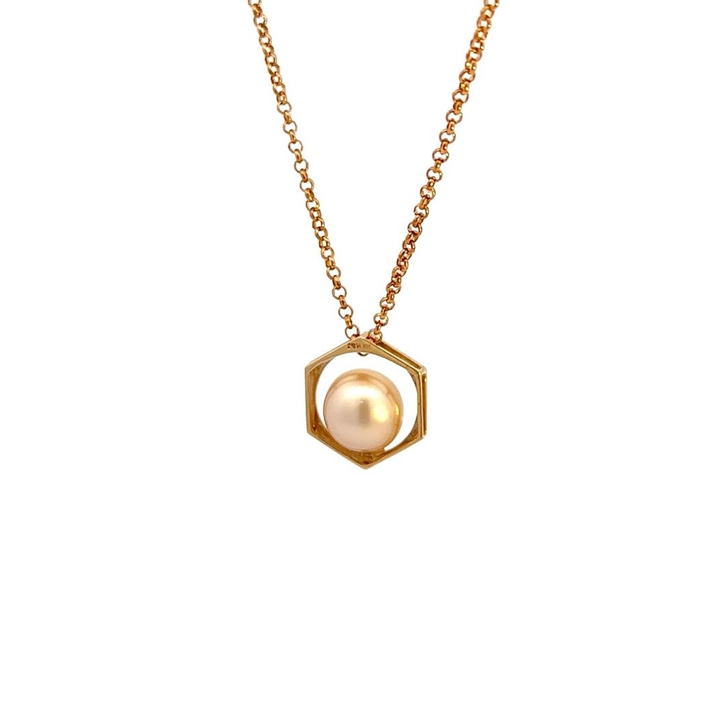 South Sea Pearl Pendant In Hexagonal Frame In 14K