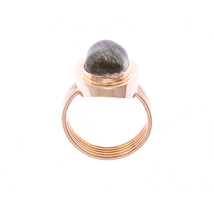 Green Rutilated Quartz Ring In 18ct Rose Gold