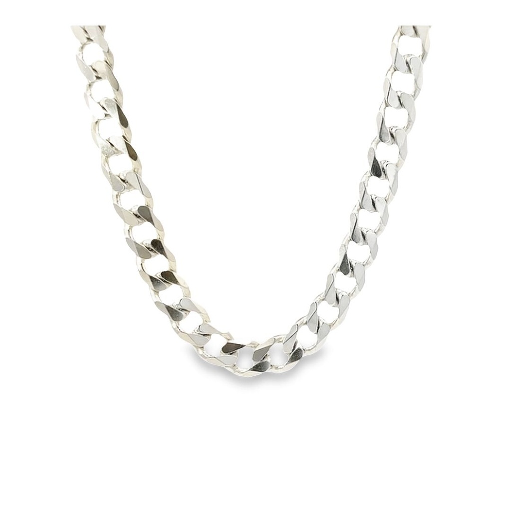 Flat Curb-Link Mens Necklace In Sterling Silver
