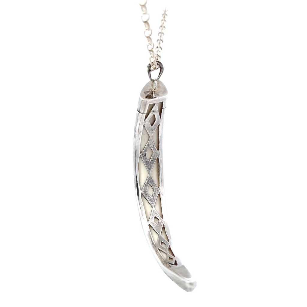Pig Tusk Pendant With Silver Overlay
