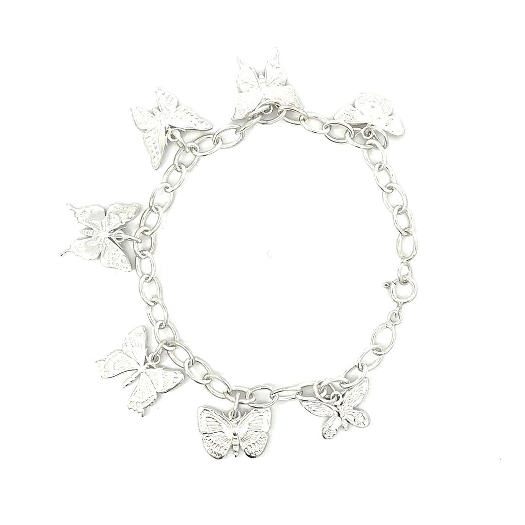 Silver Tropical Bracelet With Butterflies