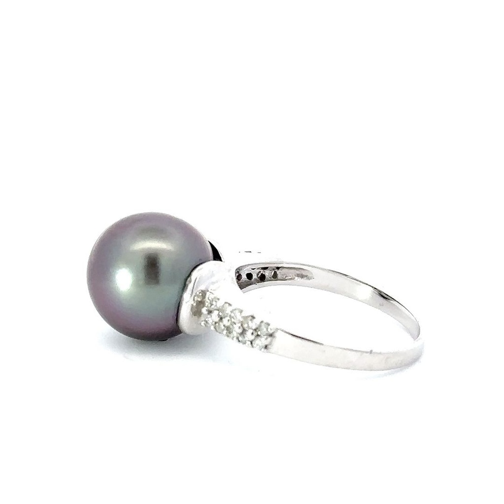 Tahitian Pearl & Diamond Ring In 14K White Gold