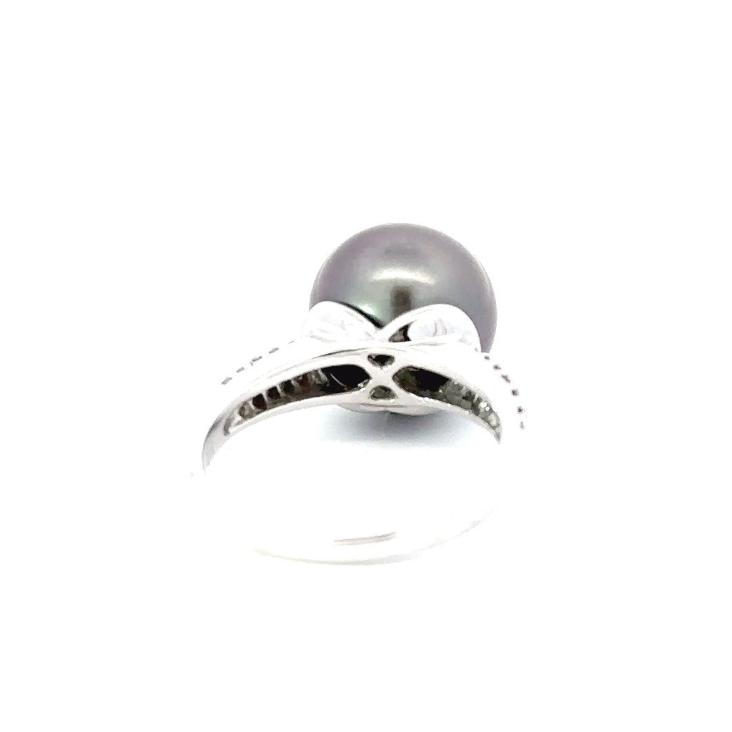 Tahitian Pearl & Diamond Ring In 14K White Gold