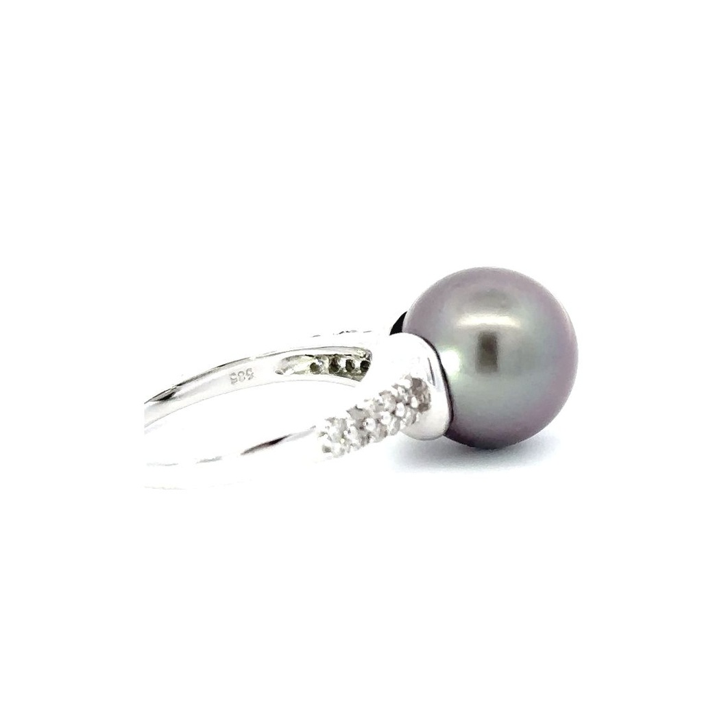 Tahitian Pearl & Diamond Ring In 14K White Gold