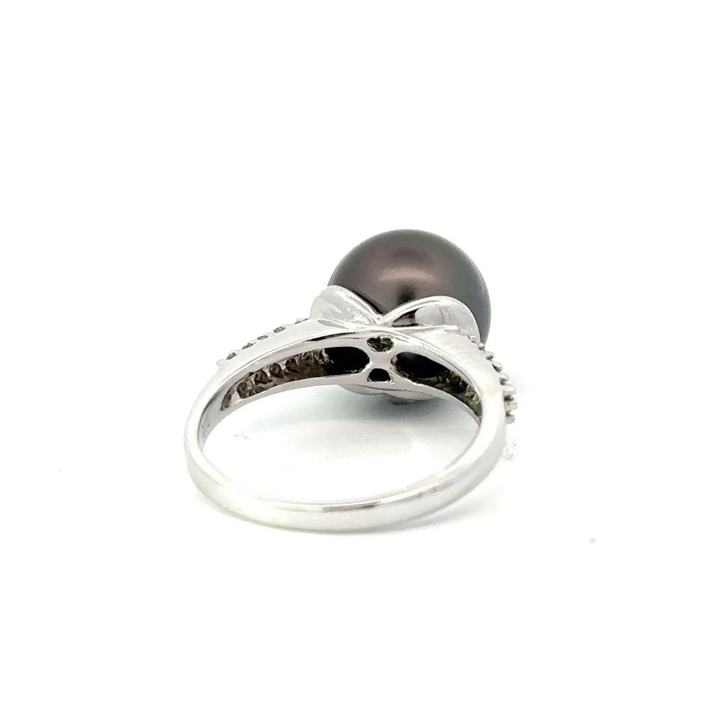 Tahitian Pearl & Diamond Ring In 18K White Gold