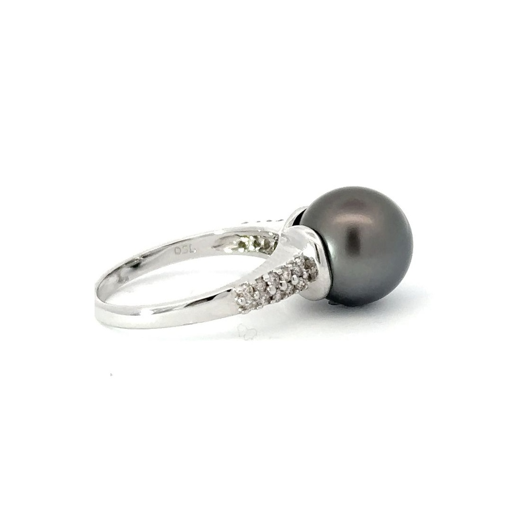 Tahitian Pearl & Diamond Ring In 18K White Gold