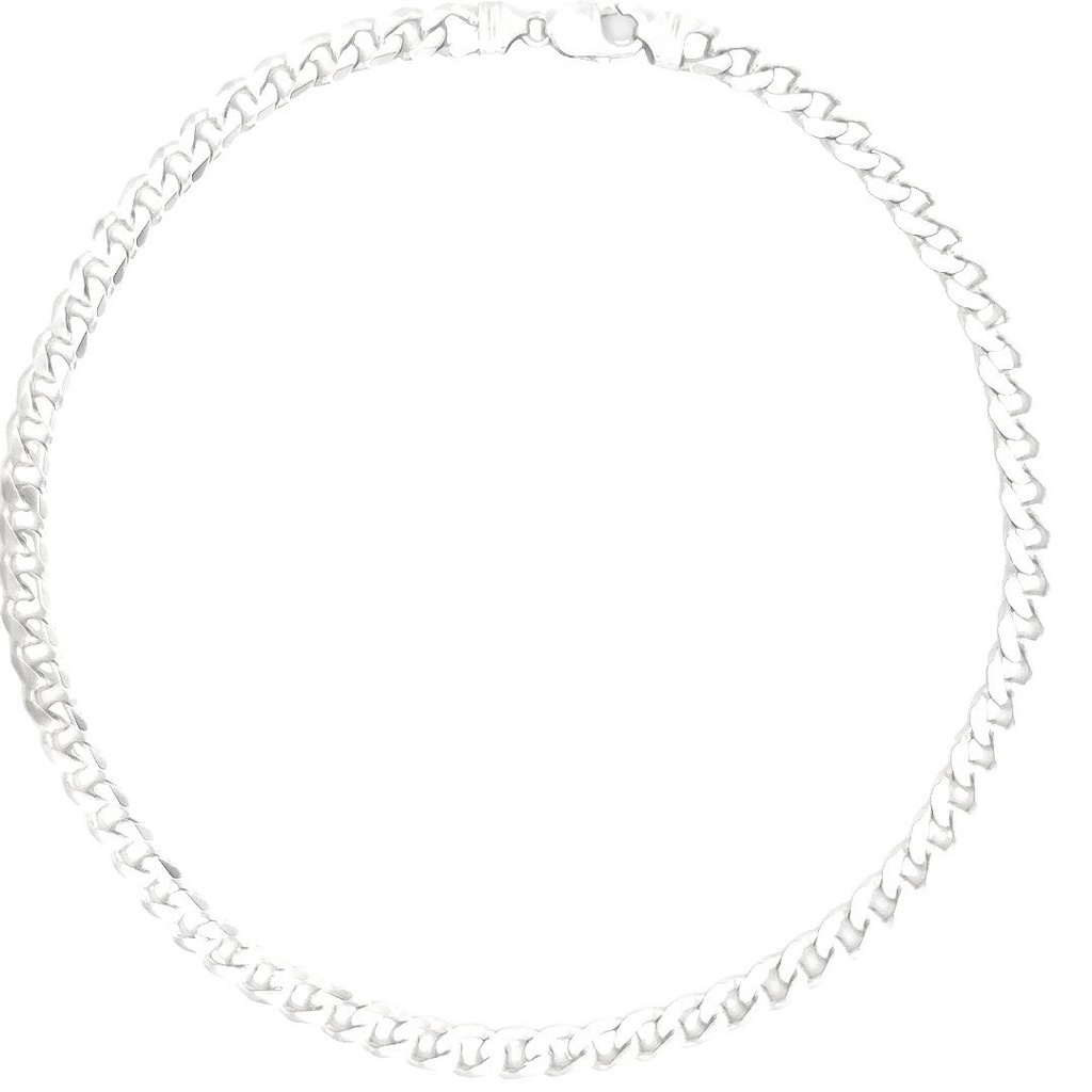 Flat Curb-Link Mens Necklace In Sterling Silver